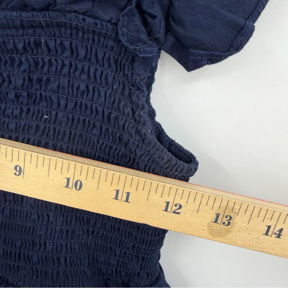 Petite Plume Navy blue Twill Margaux Dress in 100% cotton ruffle sleeves sz S - Picture 10 of 13
